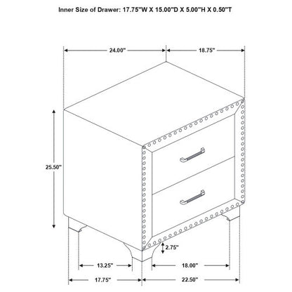 Pacific Blue Velvet 2-Drawer Nightstand