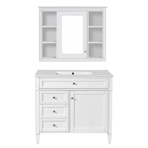 36'' Bathroom Vanity with Medicine Cabinet, Modern Bathroom Storage Cabinet with 2 Soft Closing Doors and 4 Drawers, Single Sink Bathroom Vanity