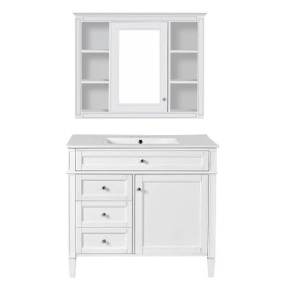 36'' Bathroom Vanity with Medicine Cabinet, Modern Bathroom Storage Cabinet with 2 Soft Closing Doors and 4 Drawers, Single Sink Bathroom Vanity
