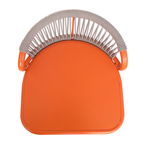 Outdoor 29" Seat Height Aluminum Frame Barstools with Rope-woven Scallop-shaped Backrest, Set of 2, Orange