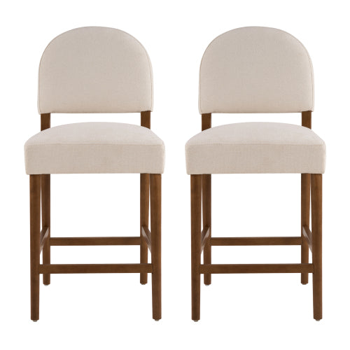 26inch  Seat Height Fabric & Rubberwood Bar Stool, Beige Upholstery with Adjustable Floor Leveler, Spacious Seat for Kitchen Island(Beige,set of 2)