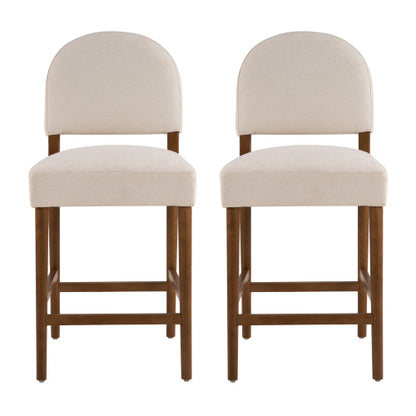 26inch  Seat Height Fabric & Rubberwood Bar Stool, Beige Upholstery with Adjustable Floor Leveler, Spacious Seat for Kitchen Island(Beige,set of 2)