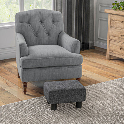 Charcoal Gray Linen Touch Cube Ottoman Foot Rest, Upholstered Small Stool with Plastic Legs for Entryway Living Room