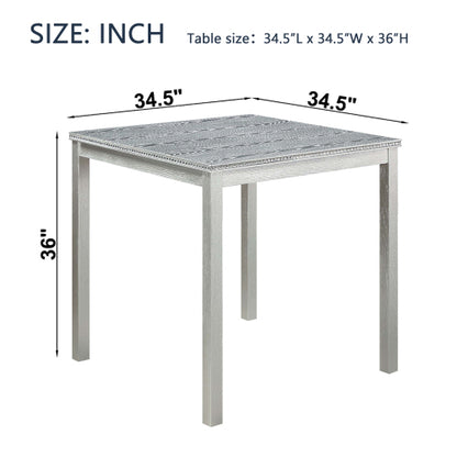 Square Counter Height Table with Crystal Inlay, Silver Grey