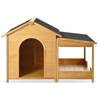 60.2inch Large Wooden Dog House with Porch Cabin Style Dog Crate with Asphalt Roof Nature