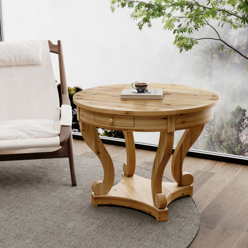 Farmhouse Round Side Table with Storage Drawers Small Dining Accent Table