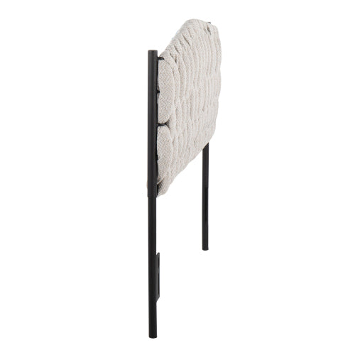 Twin Size Headboard in Black Metal and Cream Fabric by