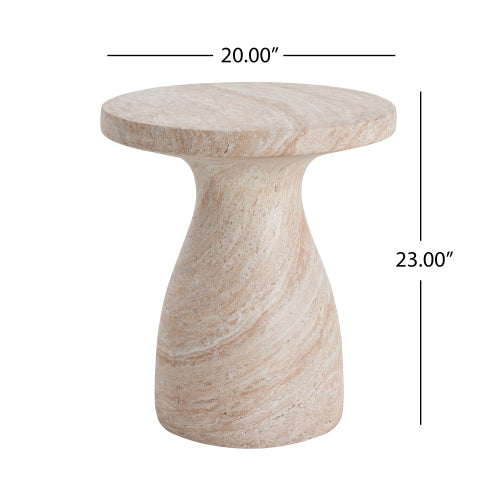 Outdoor/Indoor Travertine Lightweight Concrete Side Table