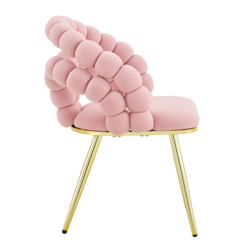 2 Piece Contemporary Velvet Dining Chairs, Bubble Back Accent Chairs with Gold Tapered Metal Legs