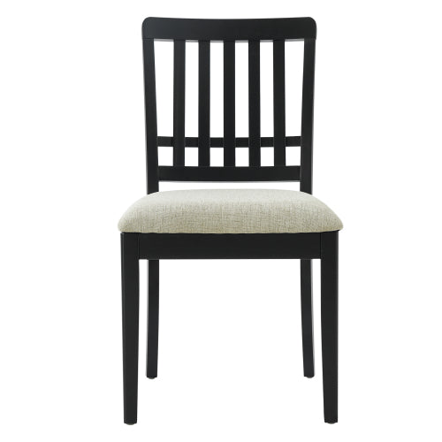 2-Piece Modern Dining Chairs Set of 2, Curved Wood Backrest with Gray Fabric Seat, Rubber Wood and LVL Frame, Black Finish