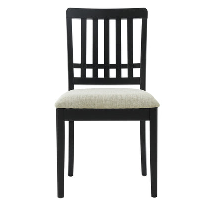 2-Piece Modern Dining Chairs Set of 2, Curved Wood Backrest with Gray Fabric Seat, Rubber Wood and LVL Frame, Black Finish