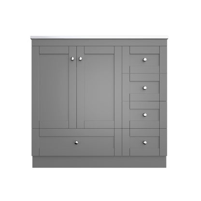 36 inch Shaker Style Free-Standing Bathroom Vanity Cabinet with Ceramic Sink, 4 Soft-close Drawers and 2 Soft-close doors