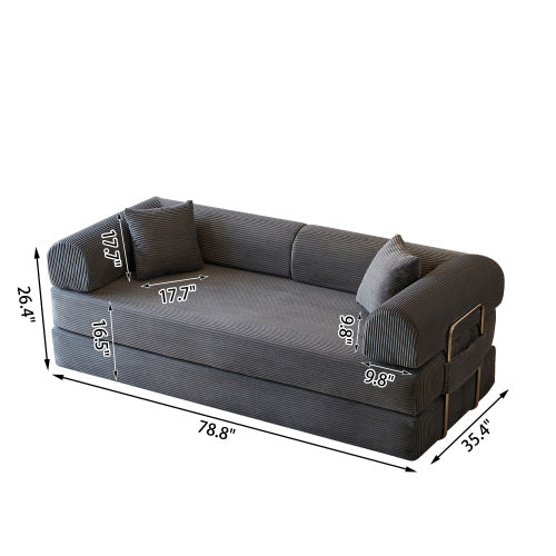 78.8 inch  Grey Corduroy Convertible Sofa Bed, Loveseat