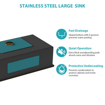 33"x19"x9" Gunmetal Black Undermount Kitchen Sink 16 Gauge Single Bowl with Drain Assembly