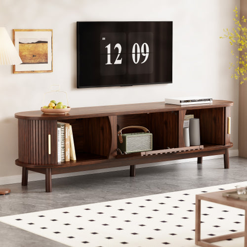 Dark Brown Farmhouse Style TV Stand Suitable For 75 Inch TV Solid Wood Leg Entertainment Cabinet