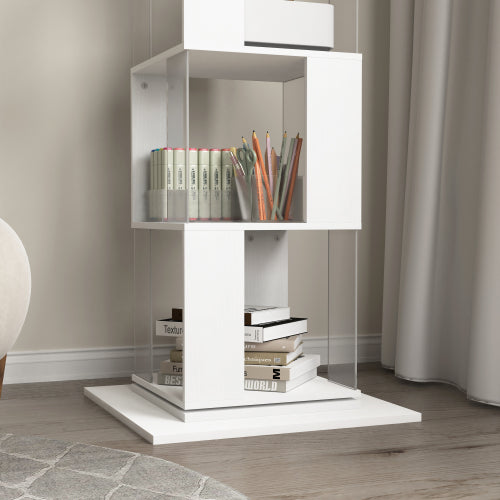 5-Tier 360° Rotating Bookshelf Wood Veneer & Acrylic Panel Anti-Tip Base Modern Home Display Storage Rack