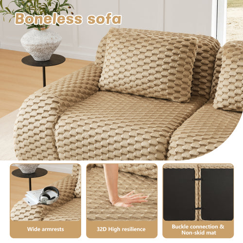 82 inch  Light-Camel Flannelette L-Shaped Modular Boneless Sofa,Ottoman