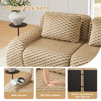 82 inch  Light-Camel Flannelette L-Shaped Modular Boneless Sofa,Ottoman