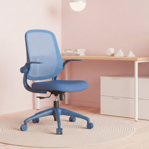 Ergonomic Color Office Chair 300lb (About 149.7kg), Home Office, Mesh Back, Integrated Molded Foam, Comfortable Sitting, Flipping Armrest, Fireproof, Rotating, Lifting Multifunctional Chair (Blue)