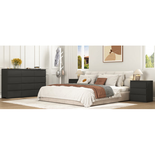 12 Drawers Double Dresser, Modern Wood Dresser Chest of Drawers with Large Storage Space for Bedroom, Black
