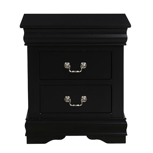 Classic Black 2-Drawer Nightstand with Brushed Nickel Handles, Traditional Bedroom Side Table