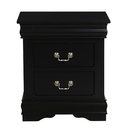 Classic Black 2-Drawer Nightstand with Brushed Nickel Handles, Traditional Bedroom Side Table