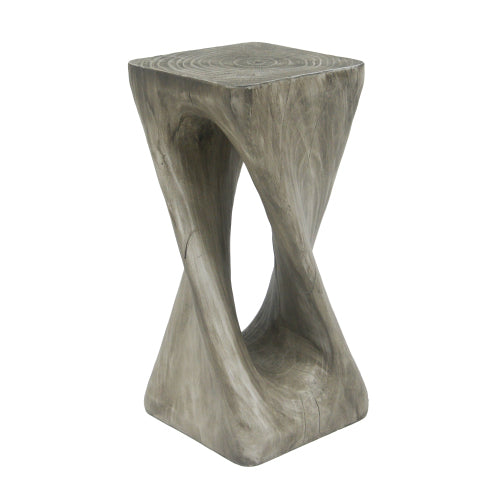 Outdoor Side Table,Twist Shape End Table,Decorative Accent Table,Garden Stool Table for Patio Balcony Beach Pool Side,Lightweight Concrete,Wood Like Texture,Grey Color