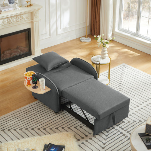 Dark-Gray 3-in-1 Convertible Sleeper Chair, Adjustable Backrest, USB-C & Foldable Table