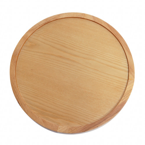 Round Solid Wood End Table Natural Oak Veneer Pedestal Side Table