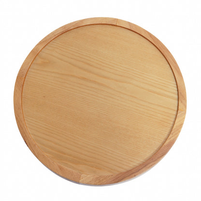 Round Solid Wood End Table Natural Oak Veneer Pedestal Side Table