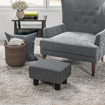 Charcoal Gray Linen Touch Cube Ottoman Foot Rest, Upholstered Small Stool with Plastic Legs for Entryway Living Room