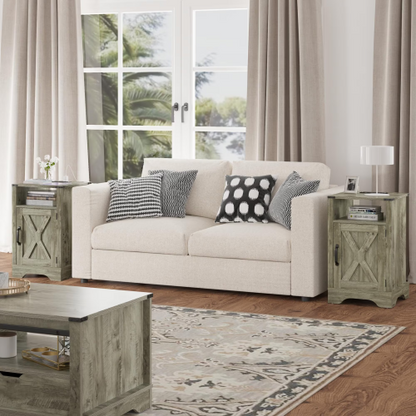 Warm Grey Farmhouse Nightstand with Charging Cabinet