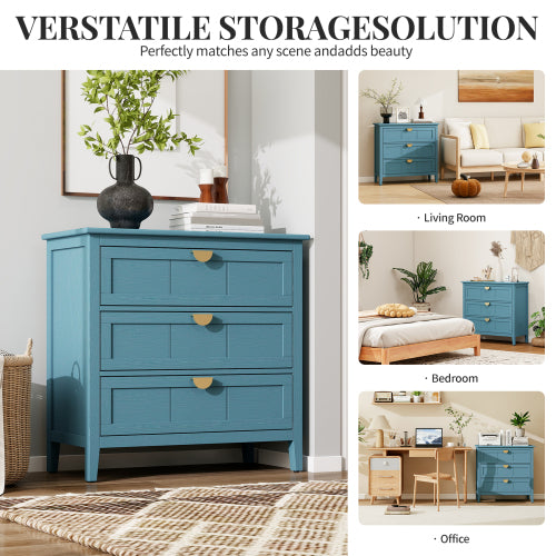 American Style 3-Drawer Storage Cabinet Anti-Tip Design Non-Slip Foot Pad Household Bedroom Study Wooden Chest Cabinet
