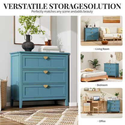 American Style 3-Drawer Storage Cabinet Anti-Tip Design Non-Slip Foot Pad Household Bedroom Study Wooden Chest Cabinet