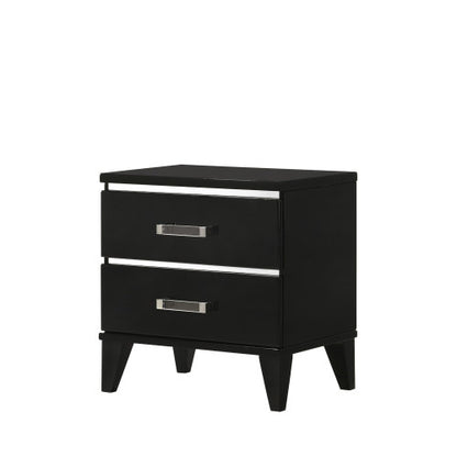 Black Nightstand with 2 Drawers & Wooden Tapered Legs