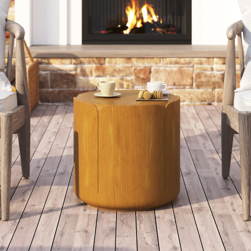 19.29"H Round Outdoor Indoor Side Table, Modern Wood Grain Patio Garden Stool, Sturdy MGO (Magnesium Oxide) Waterproof, No-Assembly Table for Patio, Garden, Backyard, Living Room (Wood Color)