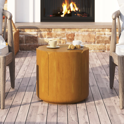 19.29"H Round Outdoor Indoor Side Table, Modern Wood Grain Patio Garden Stool, Sturdy MGO (Magnesium Oxide) Waterproof, No-Assembly Table for Patio, Garden, Backyard, Living Room (Wood Color)