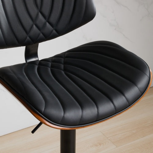 Walnut Bentwood Bar Stools Mid Century Modern Adjustable Counter Height Black Leather Upholstered 360°Swivel Bar Chairs for Kitchen Island/Dining Room/Cafe,Beige,Set of 2