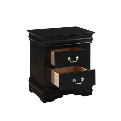 Black 2-Drawer Nightstand with Brushed Nickel Handles