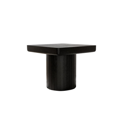 23.6inch  Modern Square End Table, Solid Wood Veneer Parquet Top with Grooved Cylindrical Base, Matte Black