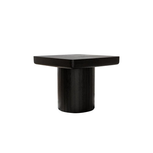 23.6inch  Modern Square End Table, Solid Wood Veneer Parquet Top with Grooved Cylindrical Base, Matte Black