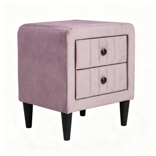 Light Pink Velvet 2-Drawer Upholstered Nightstand, 20inchW, Black Tapered Legs