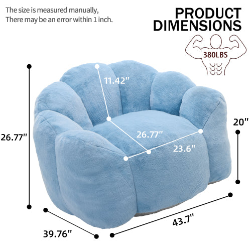 Blue Lotus-Shape Compression Bean Bag Sofa with Pull Ring, No Assembly