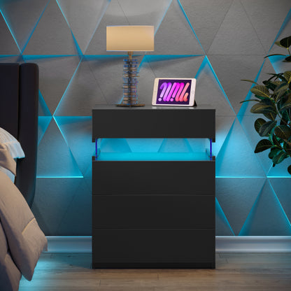 Black 4-Drawer LED Nightstand with RGB Lights