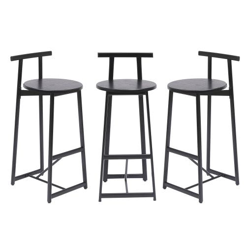 27inch H Barstool Set of 3 Wooden Round Bar Stools with Footrest Modern Kitchen Chairs for Counter (Black & Black)
