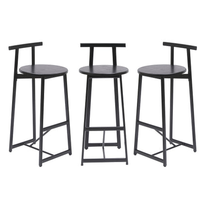 27inch H Barstool Set of 3 Wooden Round Bar Stools with Footrest Modern Kitchen Chairs for Counter (Black & Black)