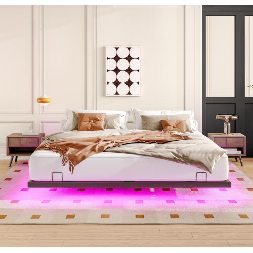 King Size Floating Bed Frames with LED Lights, Metal Platform Bed , Solid and Stable, Noise Free, No Box Spring Needed, Easy Assembly (King)