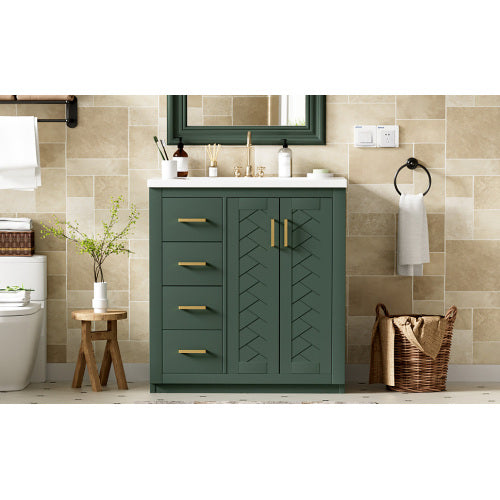 30'' Bathroom Vanity with Ceramic Sink Combo,Solid Wood Frame Bathroom Storage Cabinet, Freestanding Vanity Set with 3 Drawers& Soft Closing Doors