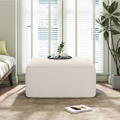 Beige Corduroy Square Ottoman, Upholstered Modular Foot Stool, 29.5 inchW x29.5 inchD x15 inchH with Plywood Wood Frame
