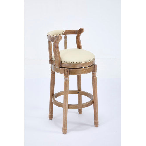 Cow top Leather Wooden Bar Stools, 360 Degree Swivel Bar Chair with Backs,Bar height Couner Height Barstools  for Home Kitchen Dining Room and Bar Room(Beige 1pc)